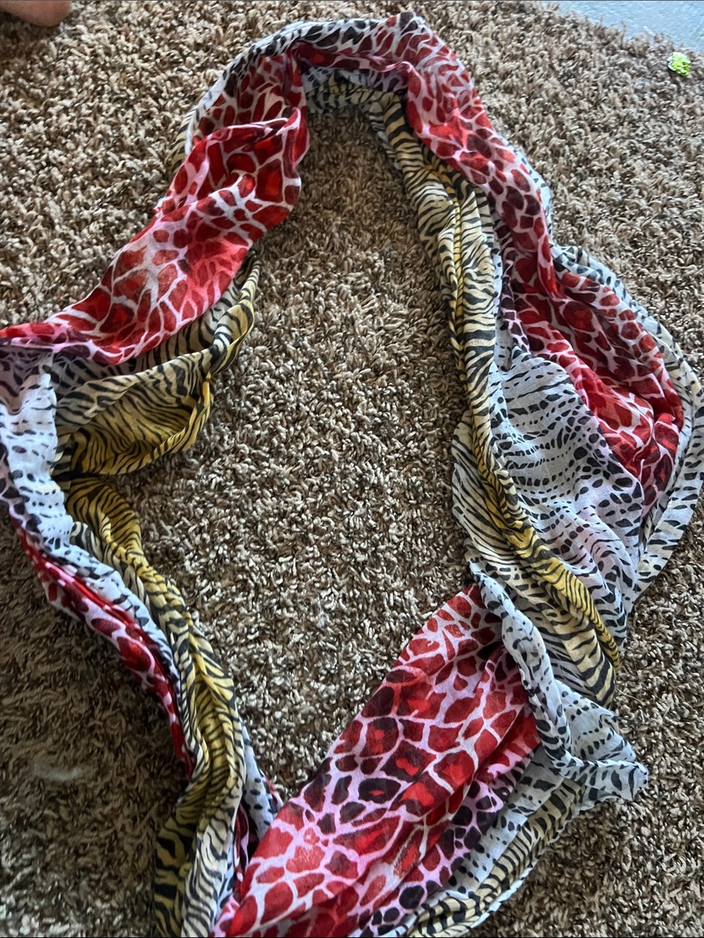Animal Print Lightweight Infinity Scarf - Red, Yellow, White